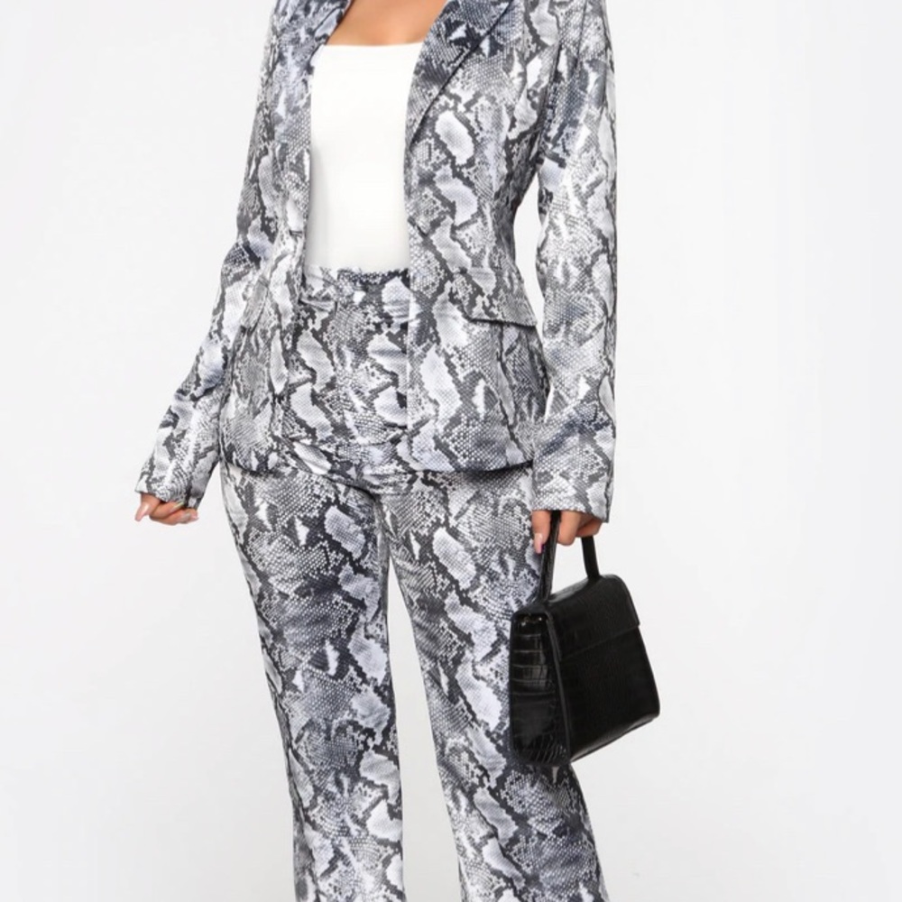 Snake skin print satin suit